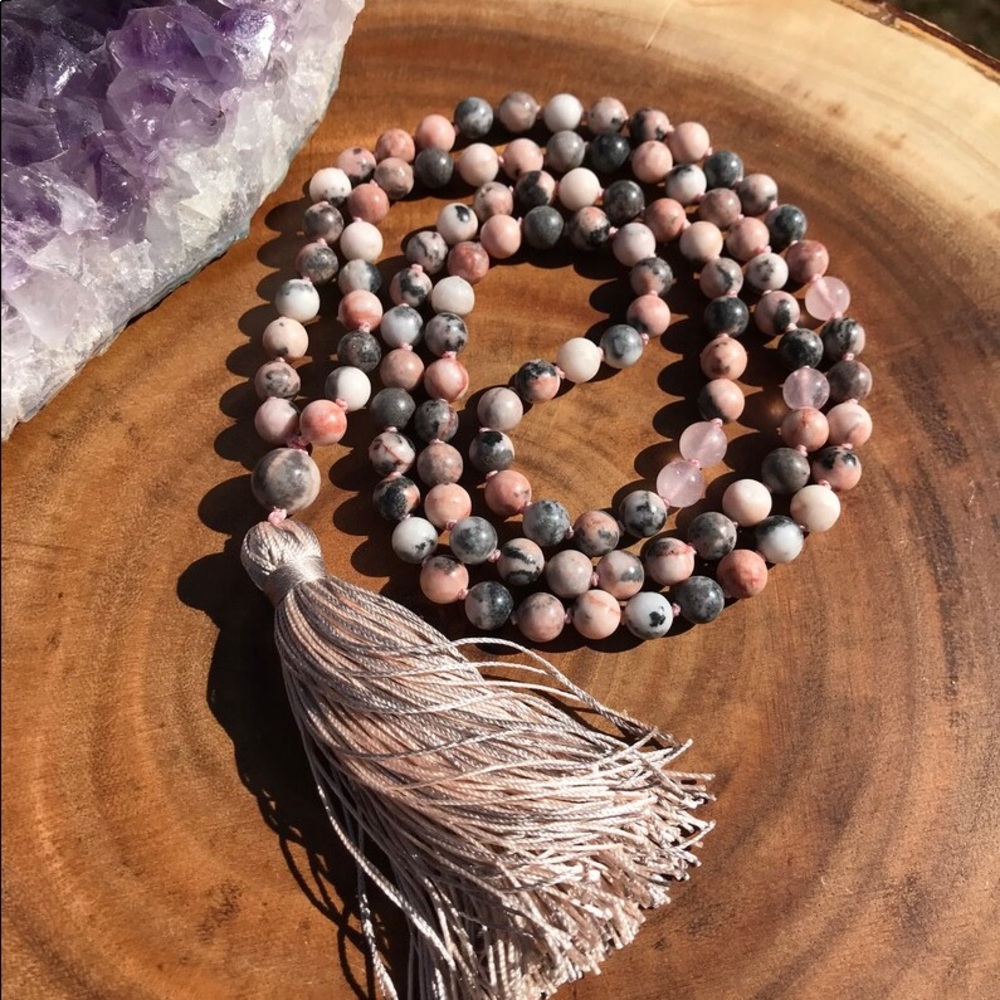 108 bead hand-knotted mala necklace with silk tassel